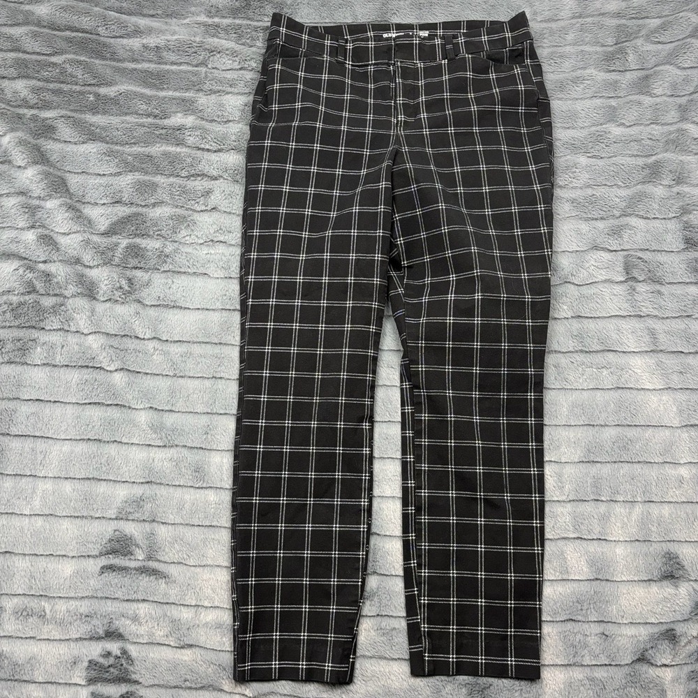 Old Navy High-Rise Pixie Never-Fade Pants Black White Plaid Windowpane Womens 8